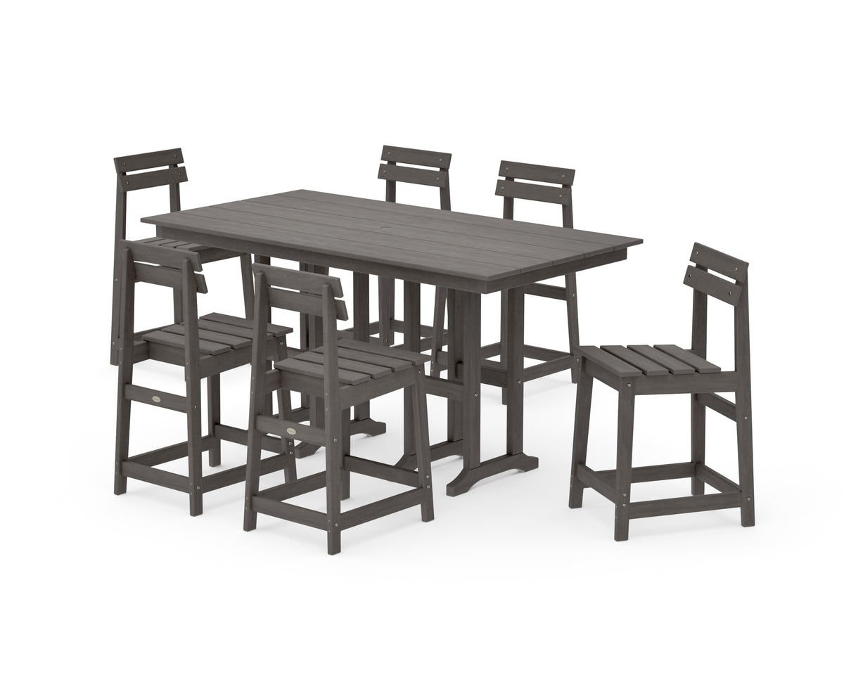 POLYWOOD Modern Studio Plaza Counter Chair 7-Piece Set in Driftwood