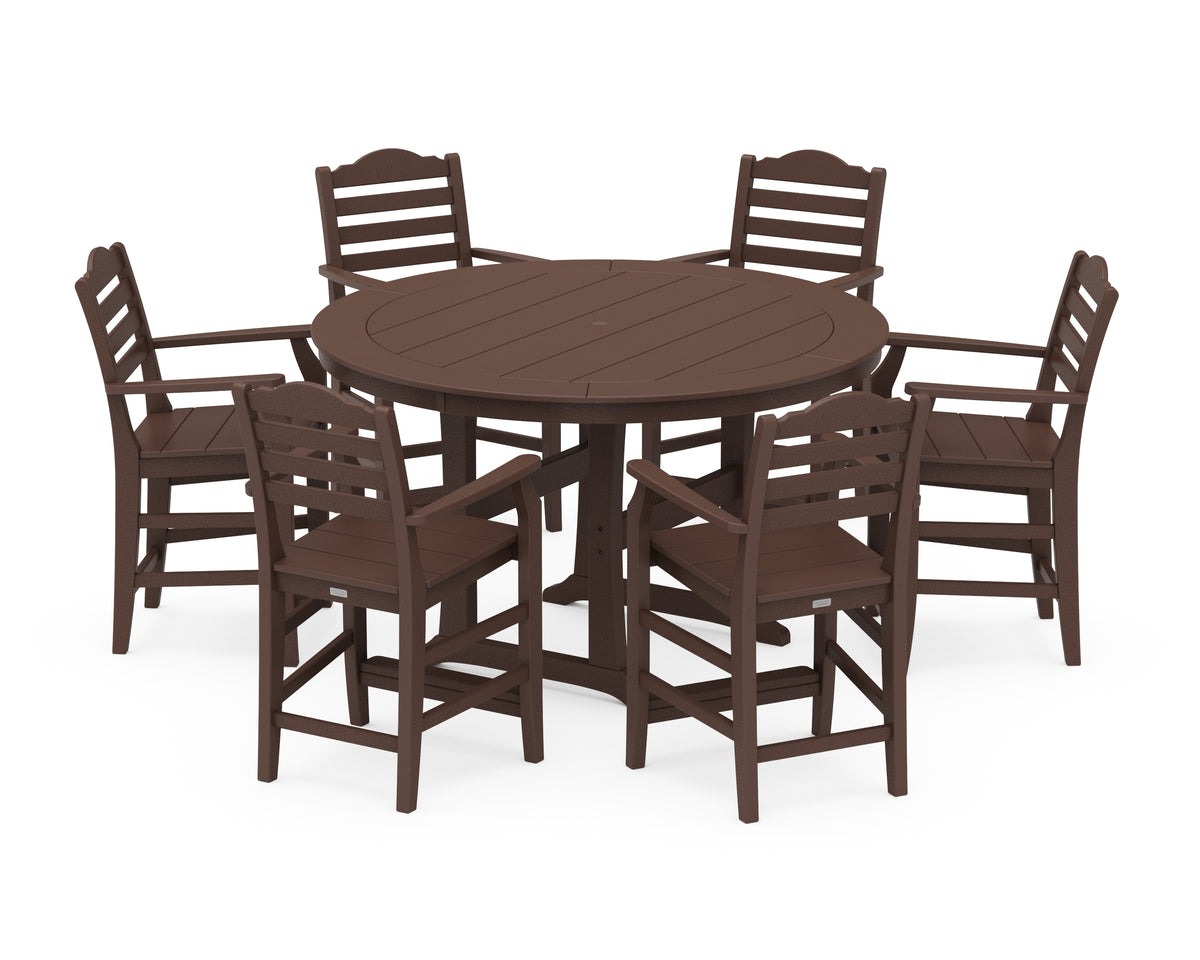 POLYWOOD Savannah 7-Piece Arm Chair Round Counter Set in Mahogany