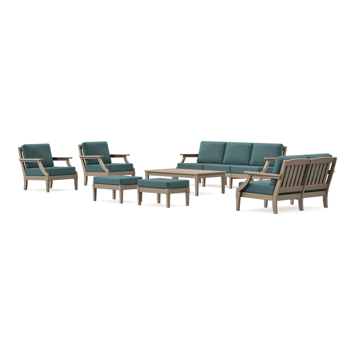POLYWOOD PW Designer Series Estate 7-Piece Lounge Sofa Set in Vintage Sahara / Ocean Teal