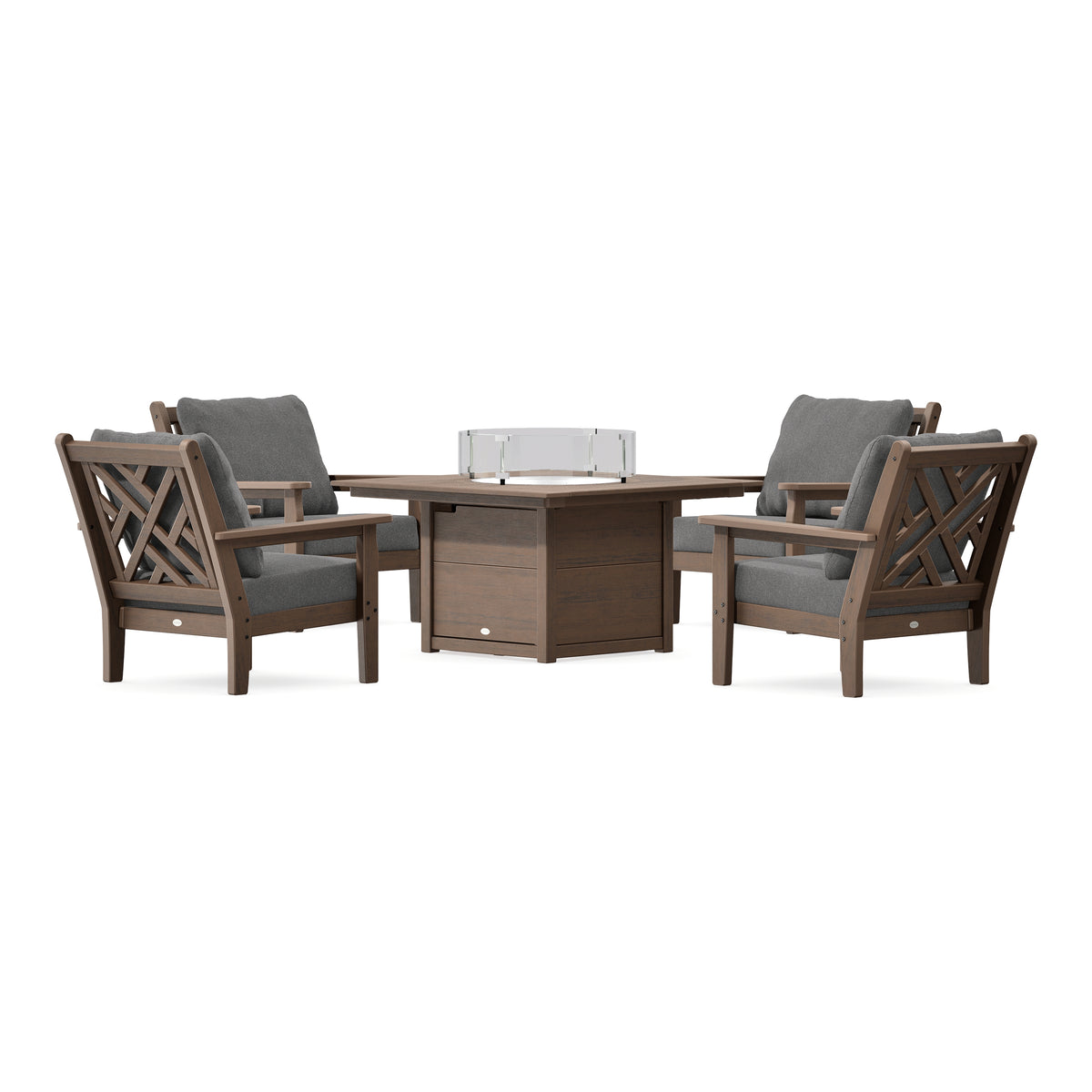 POLYWOOD Chippendale 5-Piece Deep Seating Set with Fire Pit Table in Kona