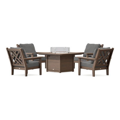 POLYWOOD Chippendale 5-Piece Deep Seating Set with Fire Pit Table in Kona