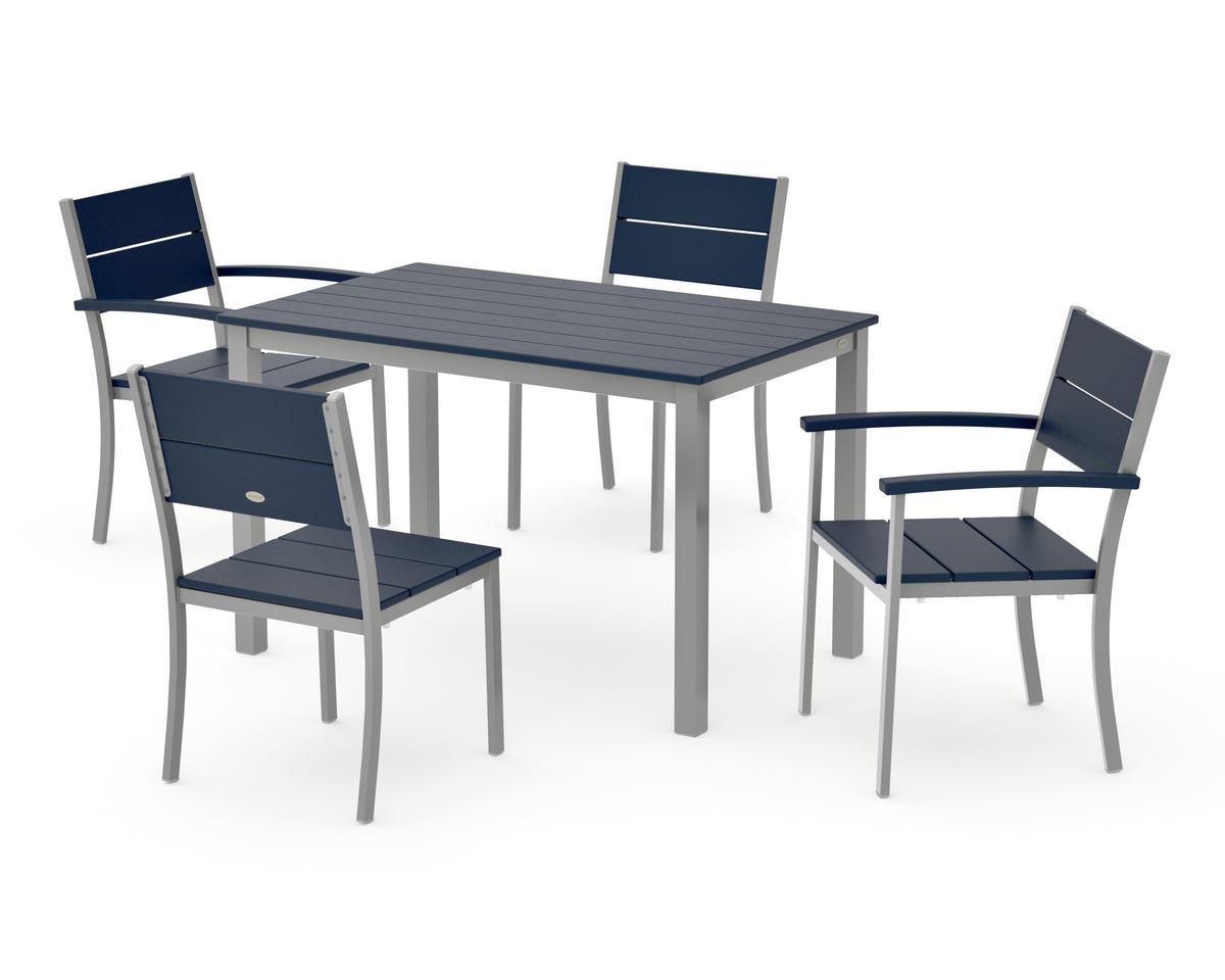 POLYWOOD Main Street 5-Piece Dining Set with Main Street 30 x 48 Dining Table in Silver / Navy