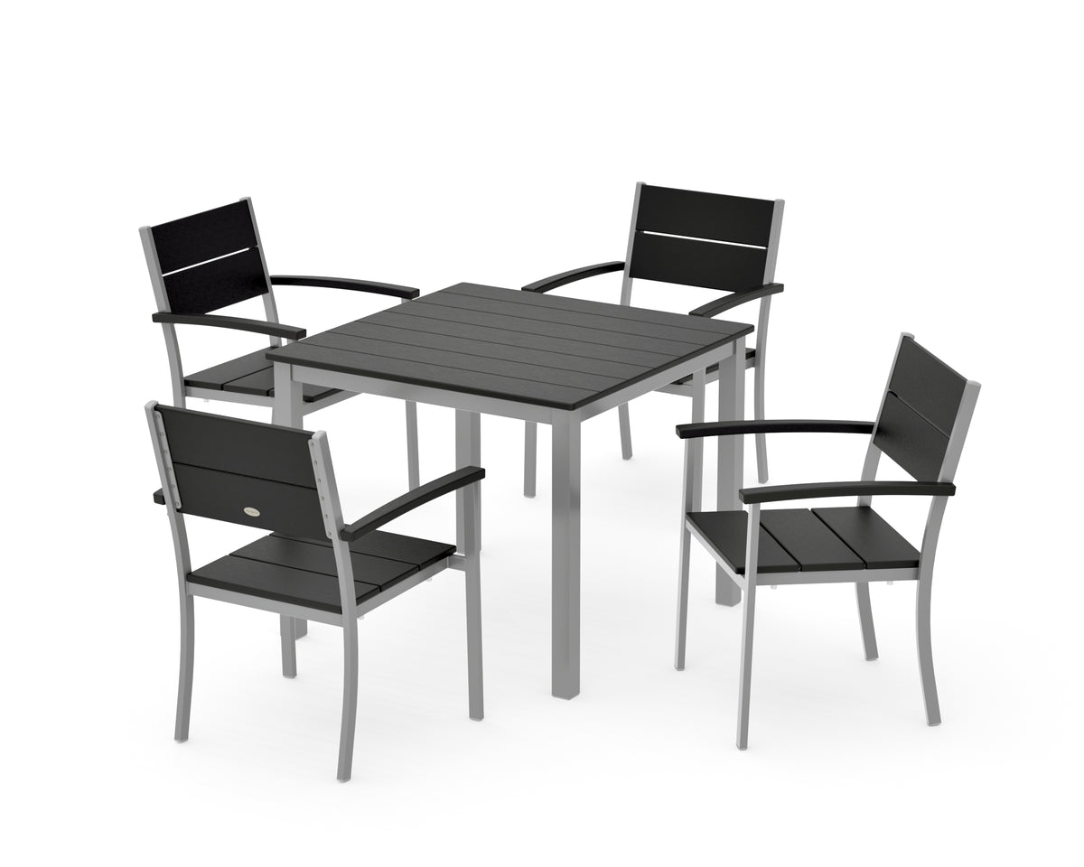 POLYWOOD Main Street 5-Piece Dining Set with Main Street 36" x 36" Dining Table in Silver / Black