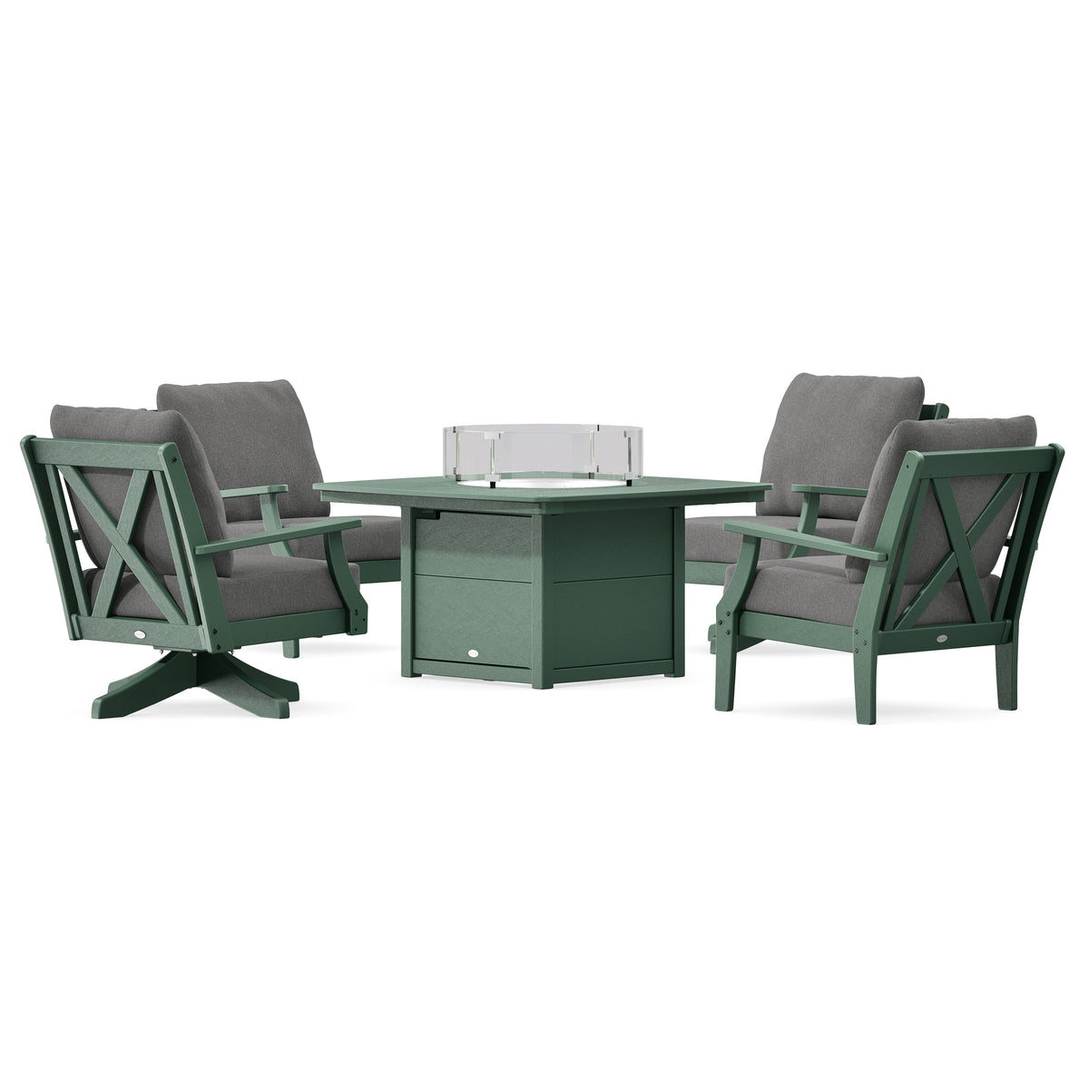 POLYWOOD Braxton 5-Piece Deep Seating Set with Fire Table in Green