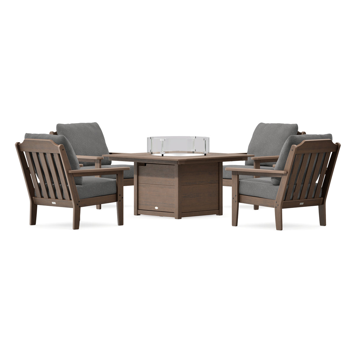 POLYWOOD Country Living Cottage 5-Piece Deep Seating Set with Fire Pit Table in Kona
