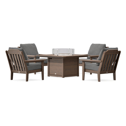POLYWOOD Country Living Cottage 5-Piece Deep Seating Set with Fire Pit Table in Kona