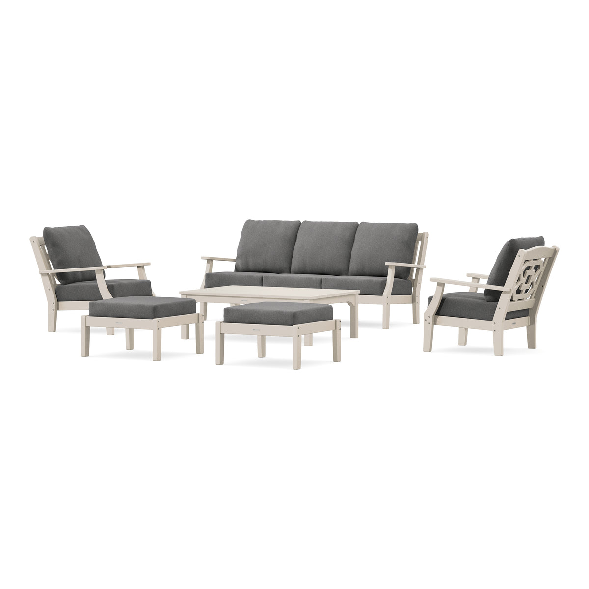 POLYWOOD Chinoiserie 6-Piece Lounge Sofa Set in Sand