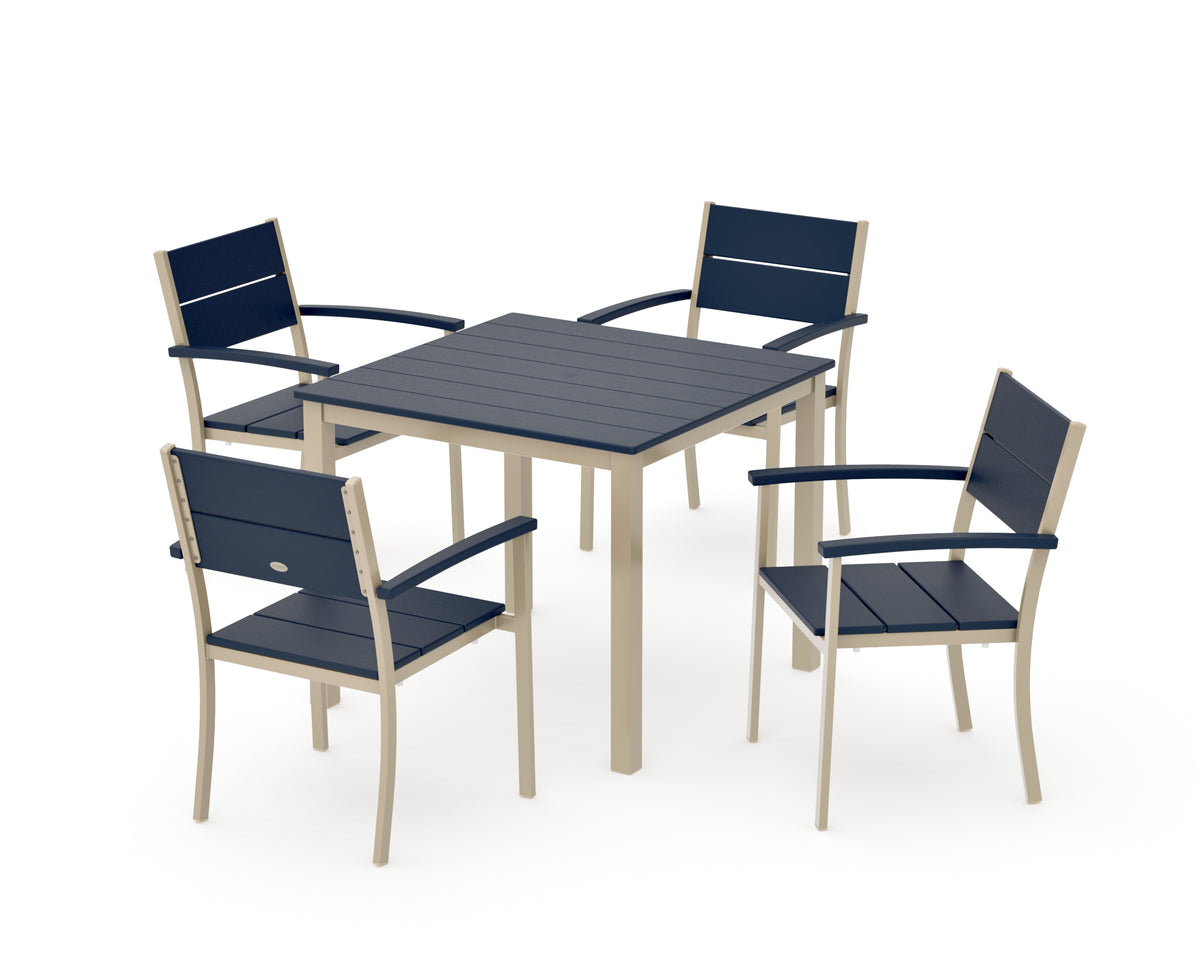 POLYWOOD Main Street 5-Piece Dining Set with Main Street 36" x 36" Dining Table in Sand / Navy