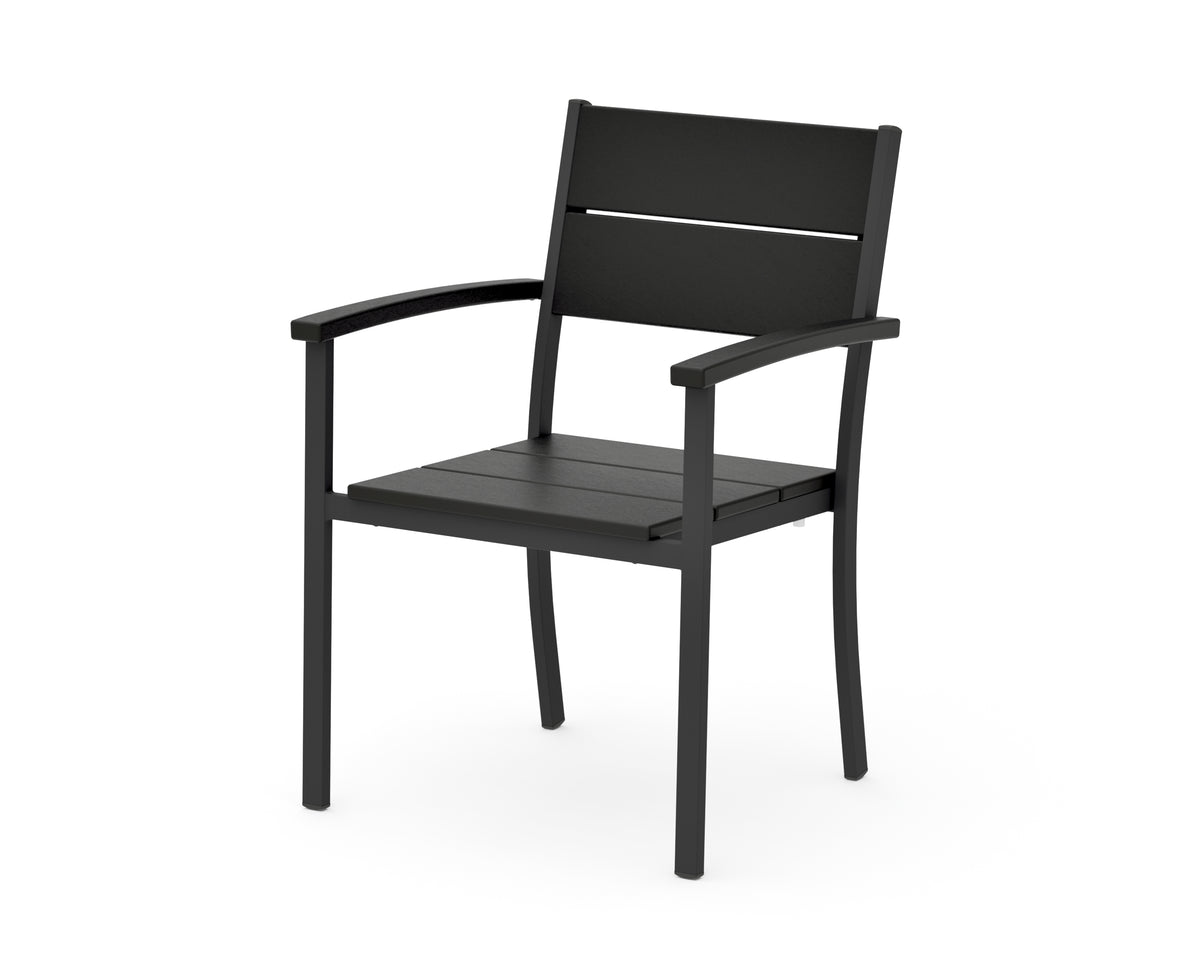 POLYWOOD Main Street Stacking Dining Arm Chair in Black / Black
