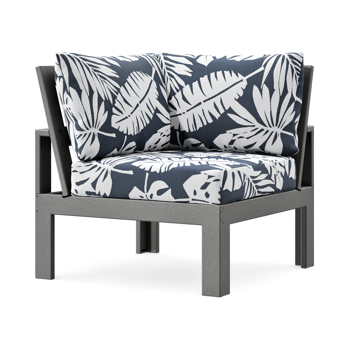 POLYWOOD Modular Corner Chair in Slate Grey / Leaf Marine Indigo