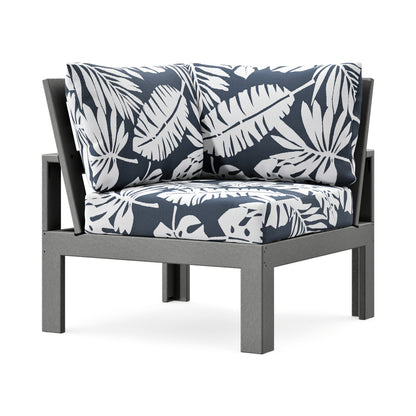 POLYWOOD Modular Corner Chair in Slate Grey / Leaf Marine Indigo