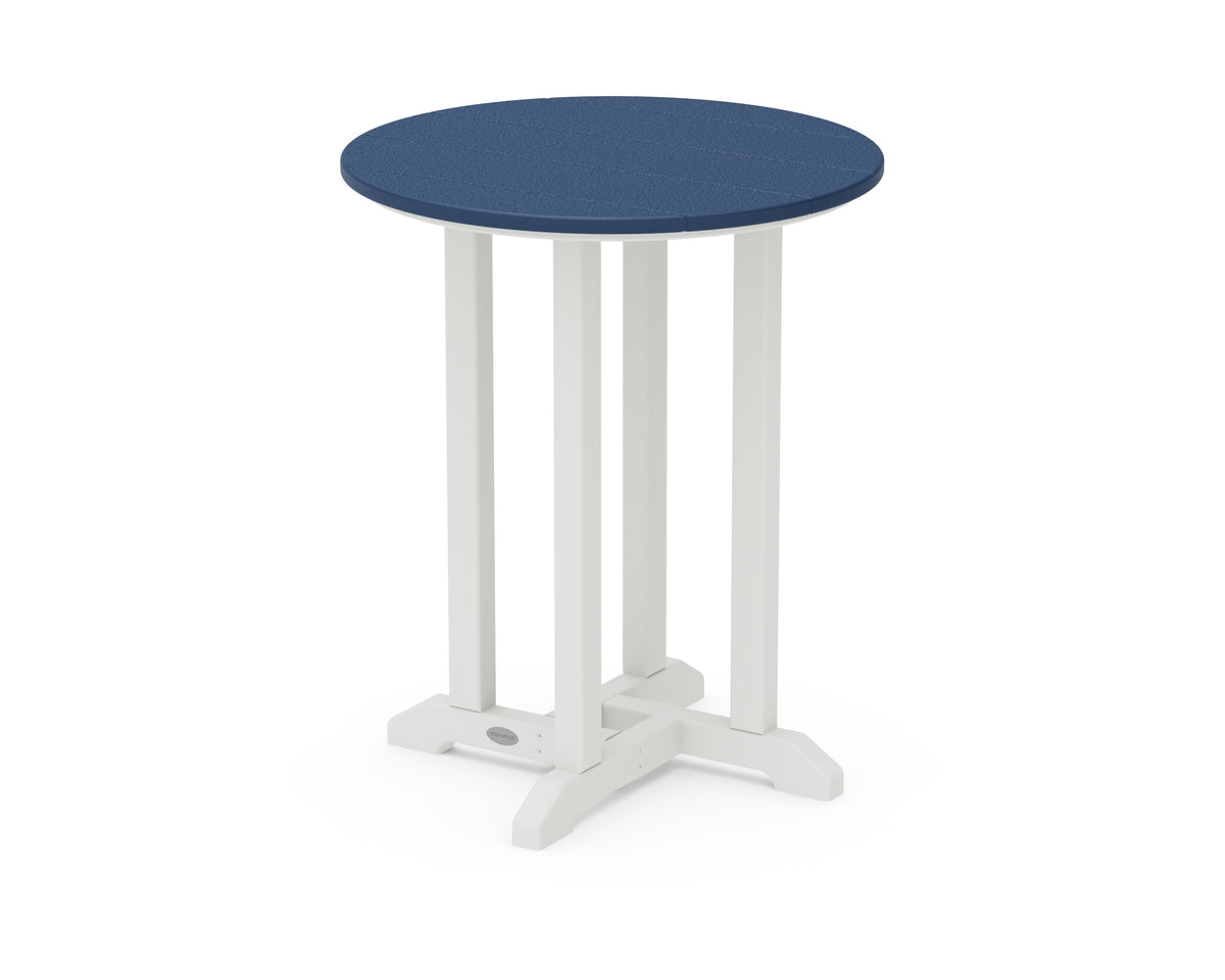 POLYWOOD Contempo 24" Round Dining Table in White / Navy