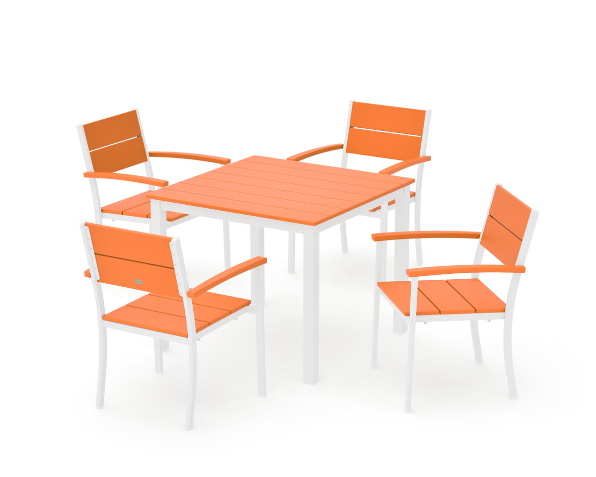 POLYWOOD Main Street 5-Piece Dining Set with Main Street 36" x 36" Dining Table in White / Tangerine