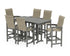 POLYWOOD Coastal Woven High-Back Arm Chair 7-Piece Farmhouse Bar Set in Slate Grey / Dune Grass