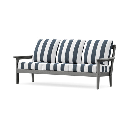 POLYWOOD Cottage Deep Seating Sofa in Slate Grey / Cabana Stripe Marine Indigo