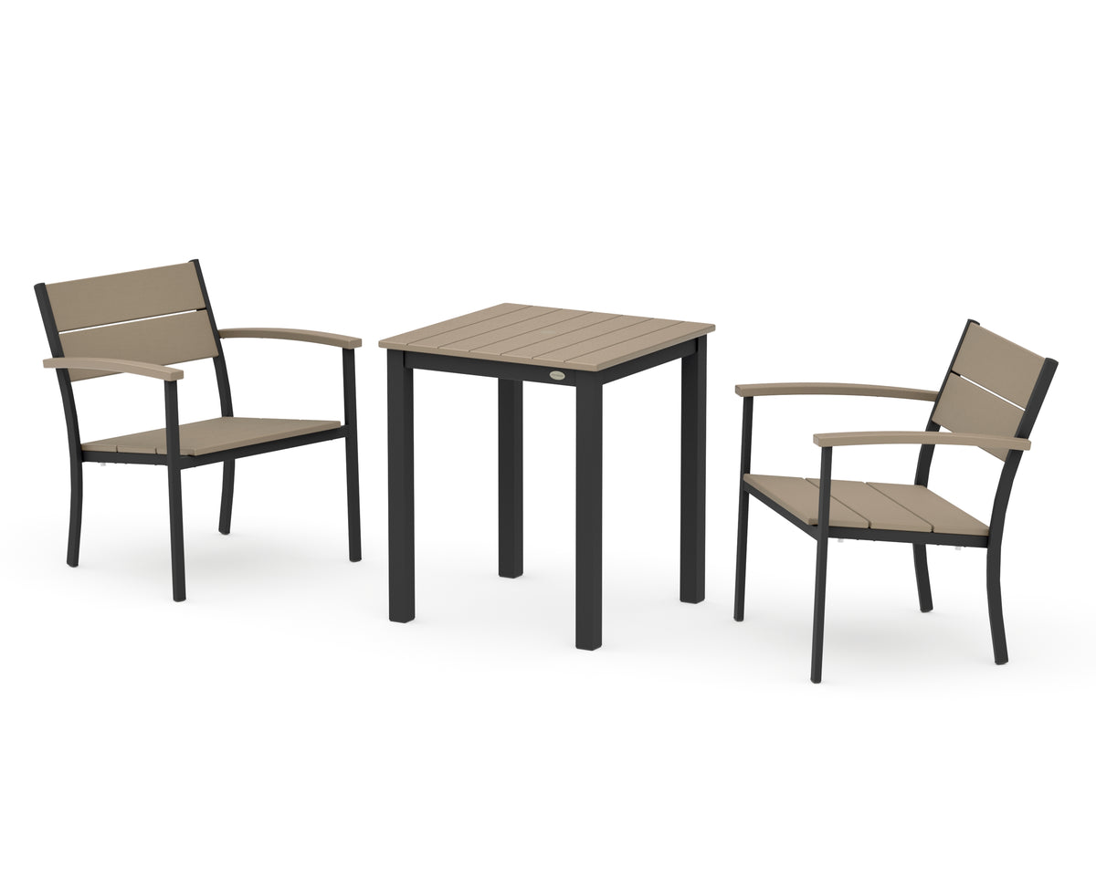 POLYWOOD Main Street 3-Piece Square Dining Set in Black / Vintage Sahara