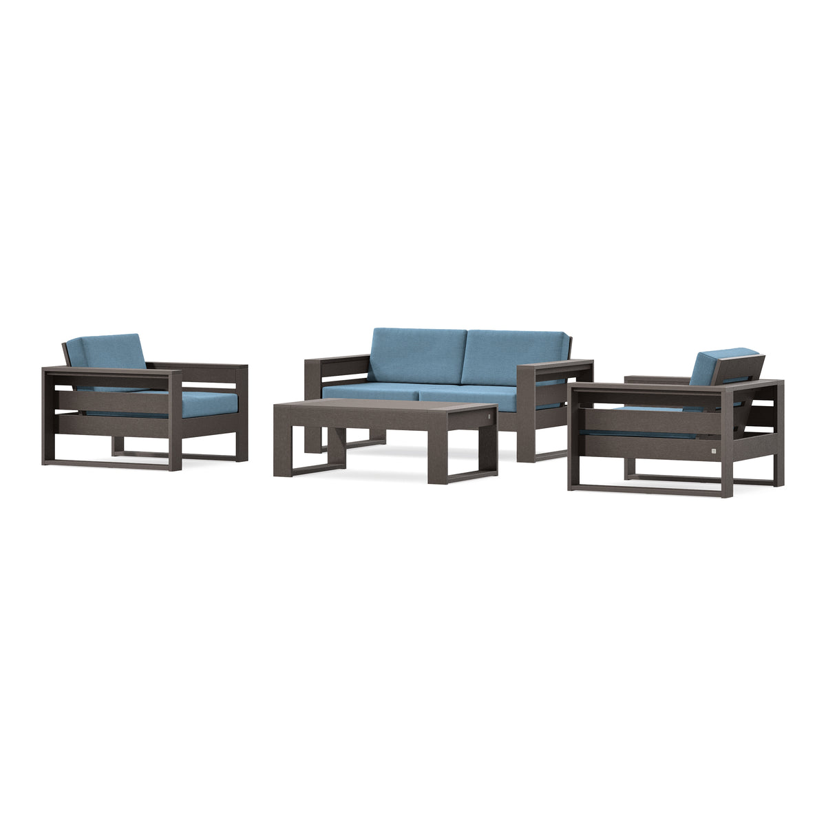 POLYWOOD PW Designer Series Latitude 4-Piece Lounge Loveseat Set in Vintage Coffee / Sky Blue
