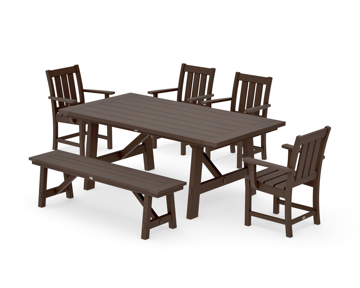POLYWOOD Oxford 6-Piece Rustic Farmhouse Dining Set with Bench in Kona