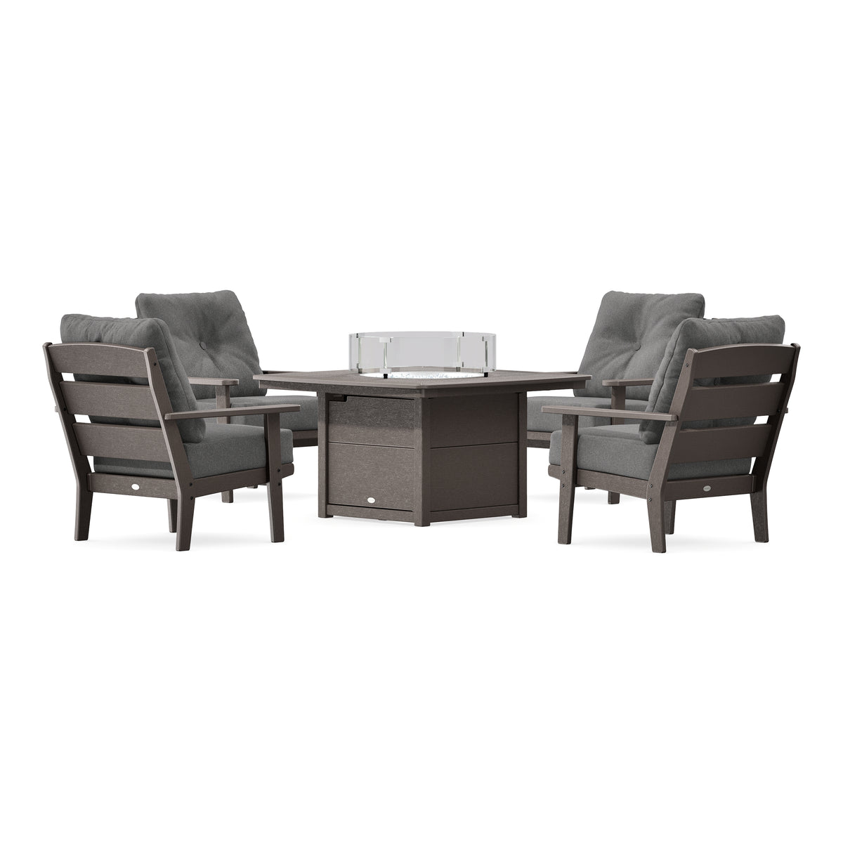 POLYWOOD Lakeside 5-Piece Deep Seating Set with Nautical Fire Pit Table in Vintage Coffee