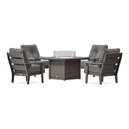 POLYWOOD Lakeside 5-Piece Deep Seating Set with Nautical Fire Pit Table in Vintage Coffee