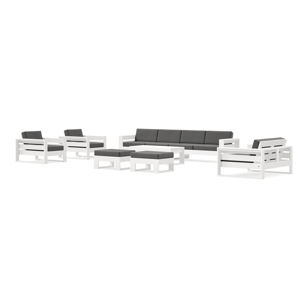 POLYWOOD PW Designer Series Latitude 8-Piece Lounge Sofa Set in Vintage White / Ash Charcoal