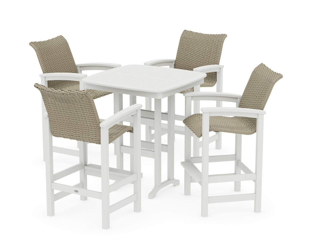 POLYWOOD Coastal Woven 5-Piece Bar Set in Vintage White / Dune Grass