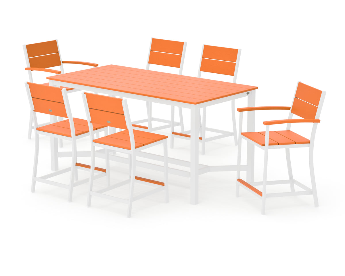 POLYWOOD Main Street 7-Piece Counter Set in White / Tangerine