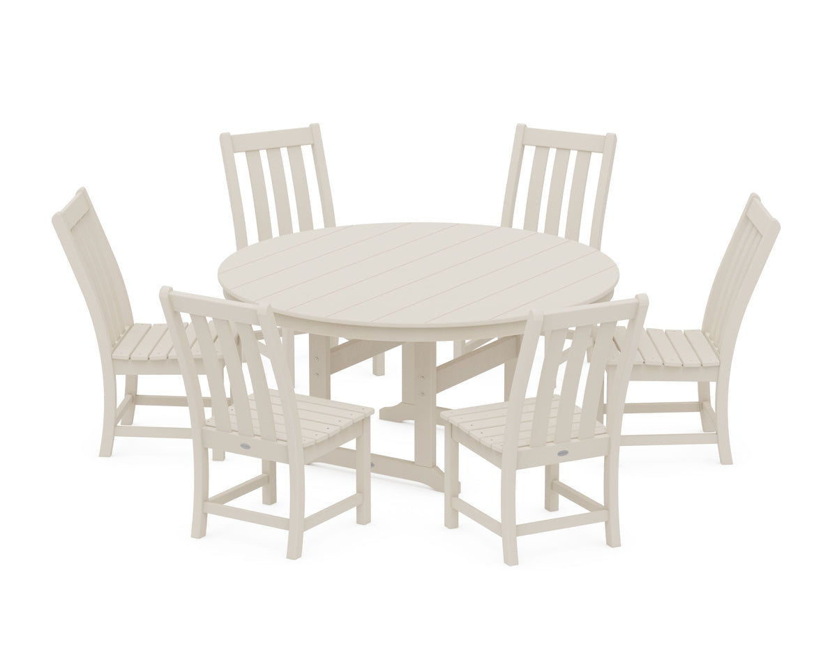 POLYWOOD Vineyard 7-Piece Side Chair Round Farmhouse Dining Set in Sand