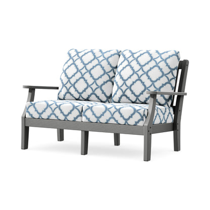POLYWOOD Chinoiserie Deep Seating Loveseat in Slate Grey / Trellis Sky Blue