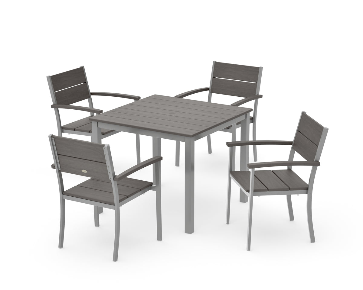 POLYWOOD Main Street 5-Piece Dining Set with Main Street 36" x 36" Dining Table in Silver / Driftwood
