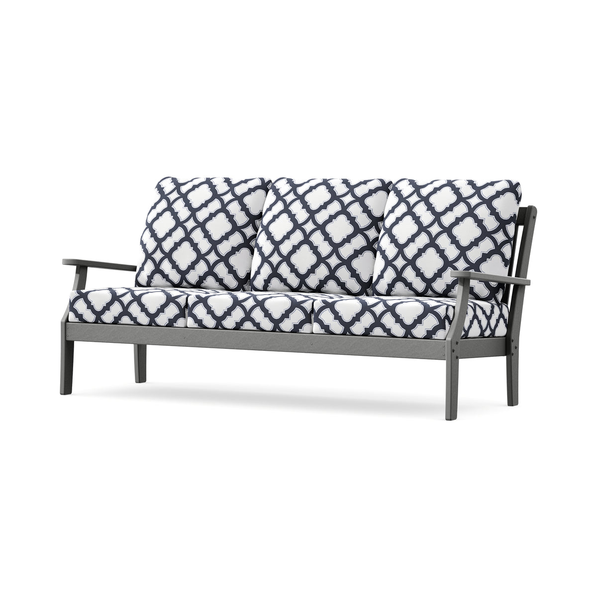 POLYWOOD Braxton Deep Seating Sofa in Slate Grey / Trellis Navy