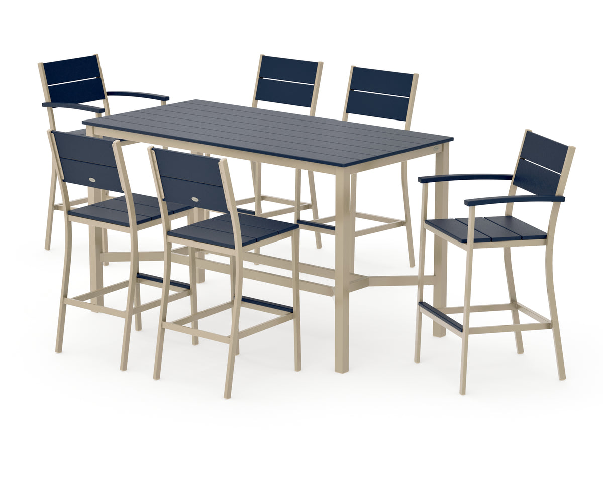 POLYWOOD Main Street 7-Piece Bar Set in Sand / Navy