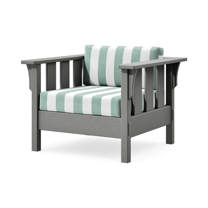 POLYWOOD Acadia Deep Seating Chair in Slate Grey / Cabana Stripe Glacier Spa