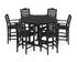 POLYWOOD Savannah 7-Piece Arm Chair Round Farmhouse Bar Set in Black