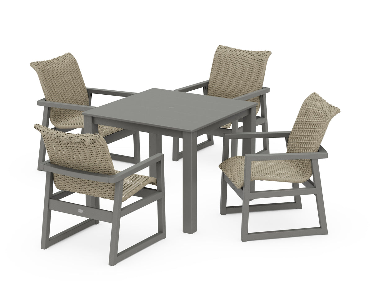 POLYWOOD EDGE Woven 5-Piece Parsons Dining Set in Slate Grey / Dune Grass