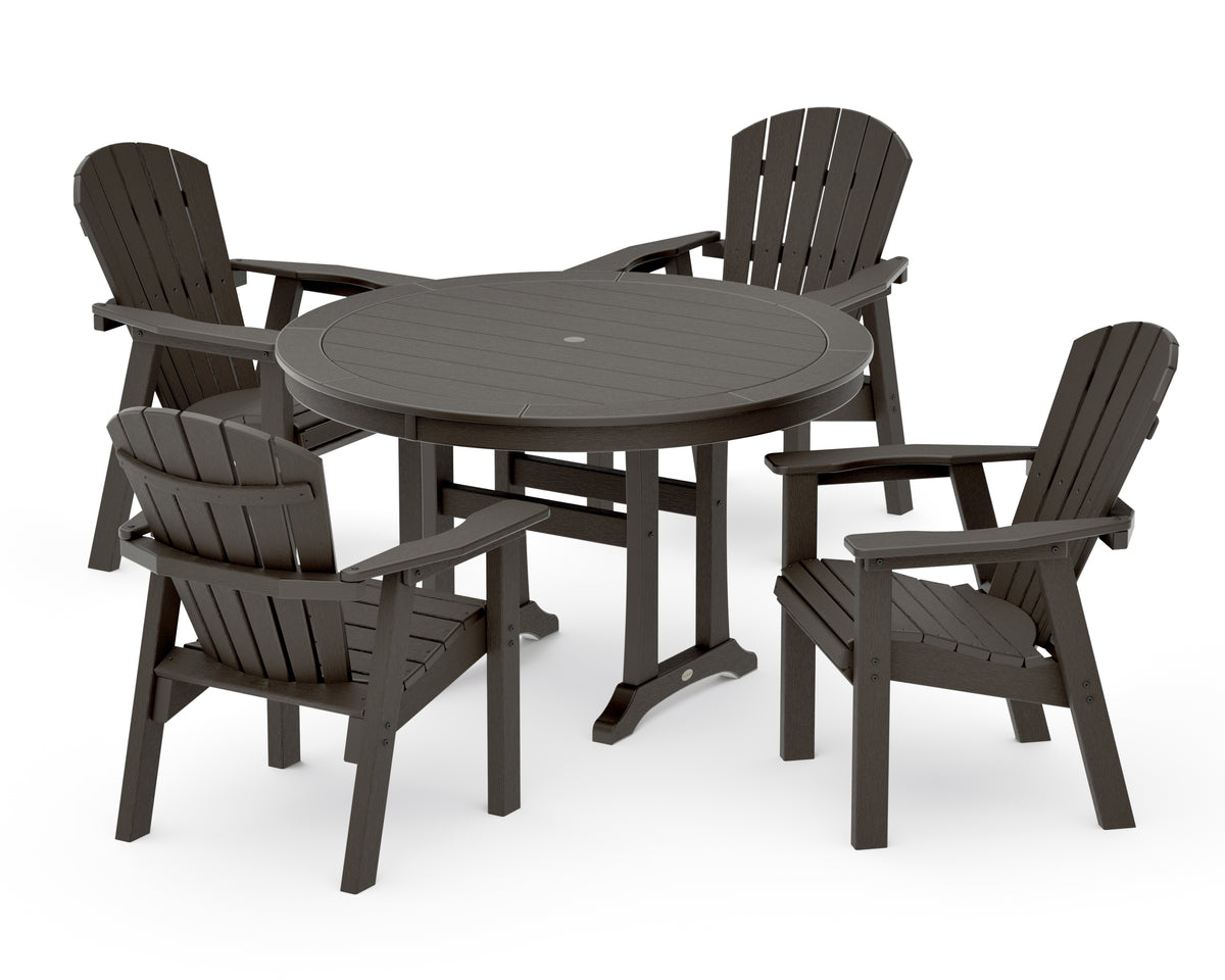 POLYWOOD Seashell 5-Piece Round Dining Set with Trestle Legs in Vintage Coffee