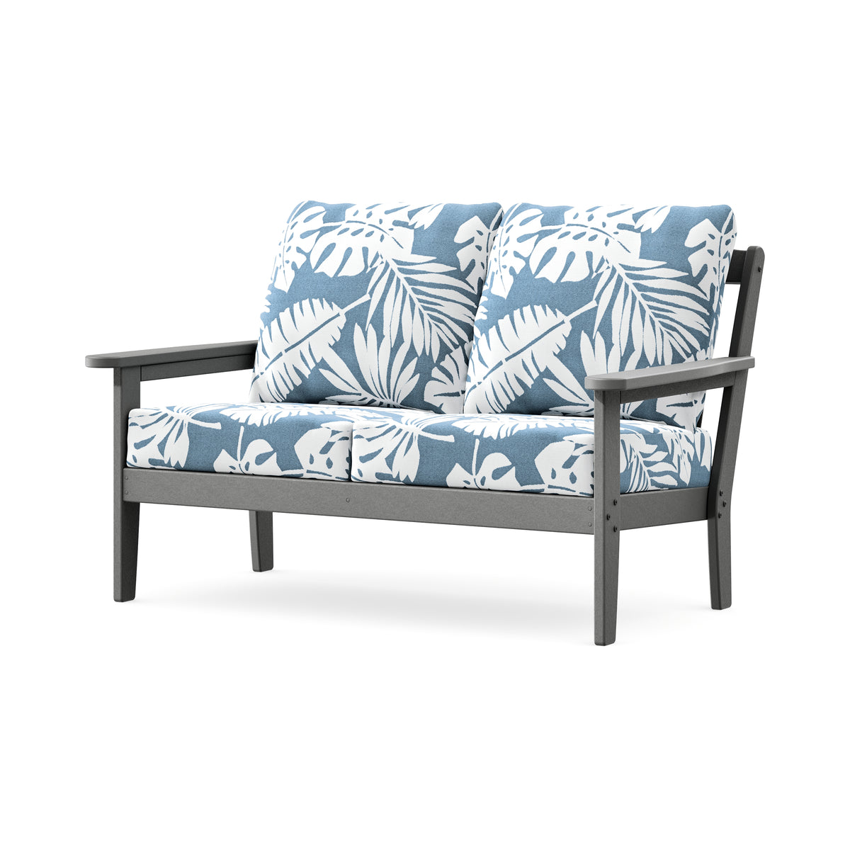 POLYWOOD Cottage Deep Seating Loveseat in Slate Grey / Leaf Sky Blue