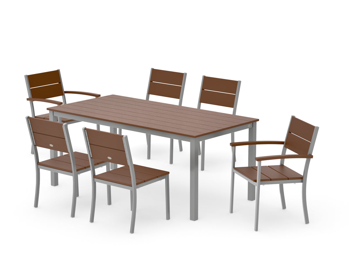 POLYWOOD Main Street 7-Piece Dining Set with Main Street 36" x 72" Dining Table in Silver / Teak