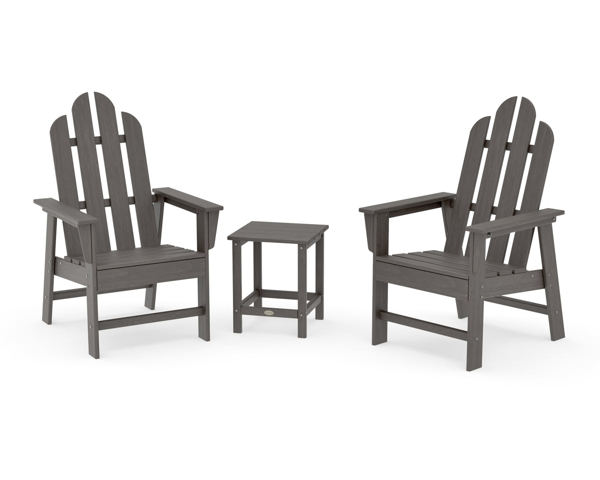 POLYWOOD Long Island 3-Piece Upright Adirondack Chair Set in Driftwood