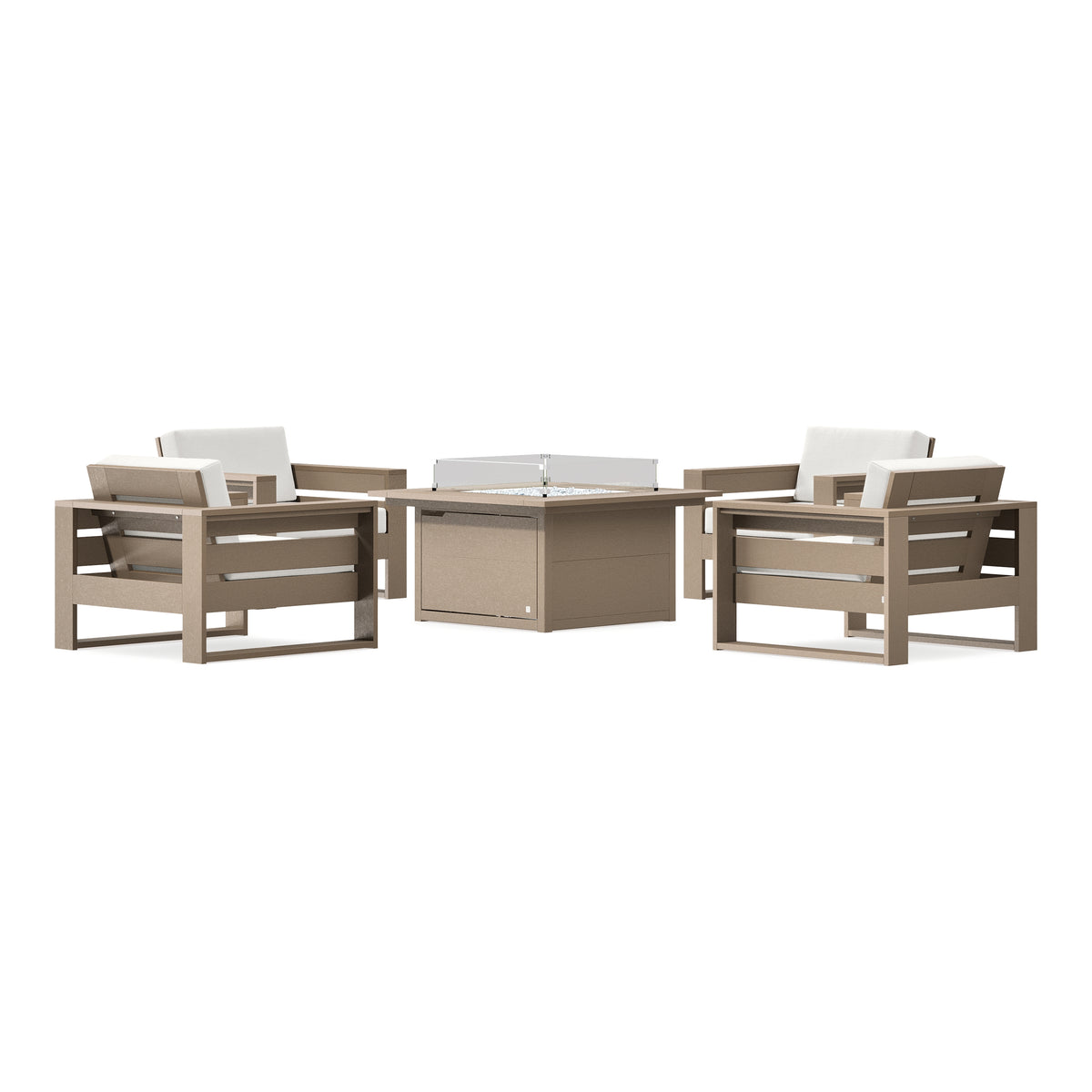 POLYWOOD PW Designer Series Latitude 5-Piece Lounge Fire Table Set in Vintage Sahara / Natural Linen