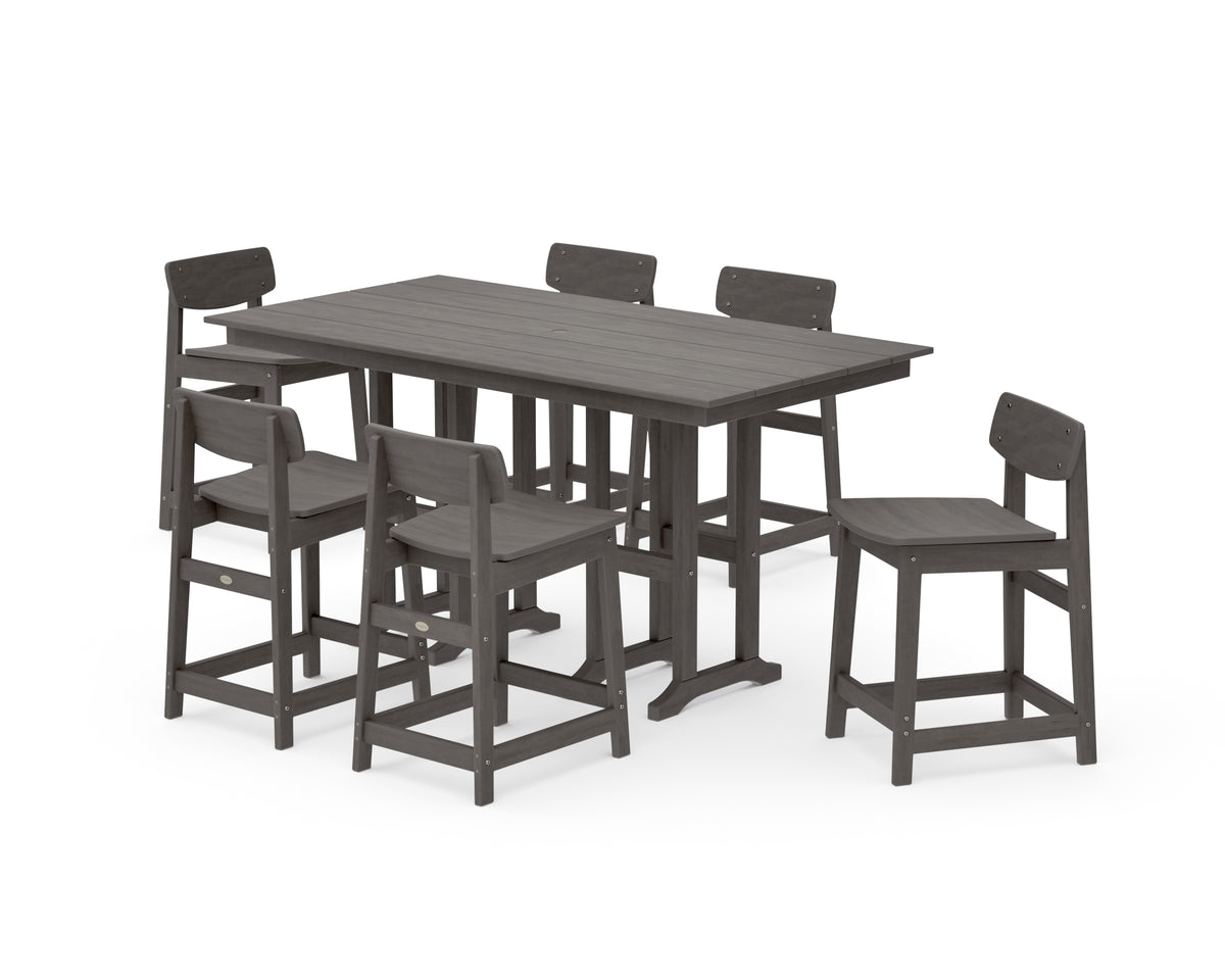 POLYWOOD Modern Studio Urban Lowback Counter Chair 7-Piece Set in Driftwood