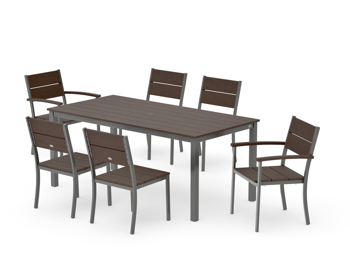 POLYWOOD Main Street 7-Piece Dining Set with Main Street 36" x 72" Dining Table in Charcoal / Kona