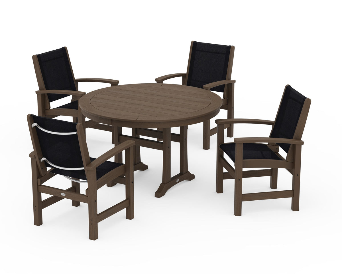 POLYWOOD Coastal 5-Piece Round Dining Set with Trestle Legs in Kona / Black