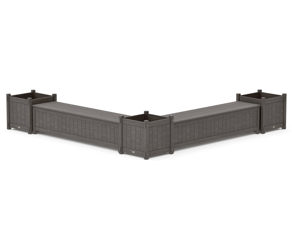 POLYWOOD 72" Vineyard L-Shaped Planter Storage Bench Corner Set - Large in Driftwood