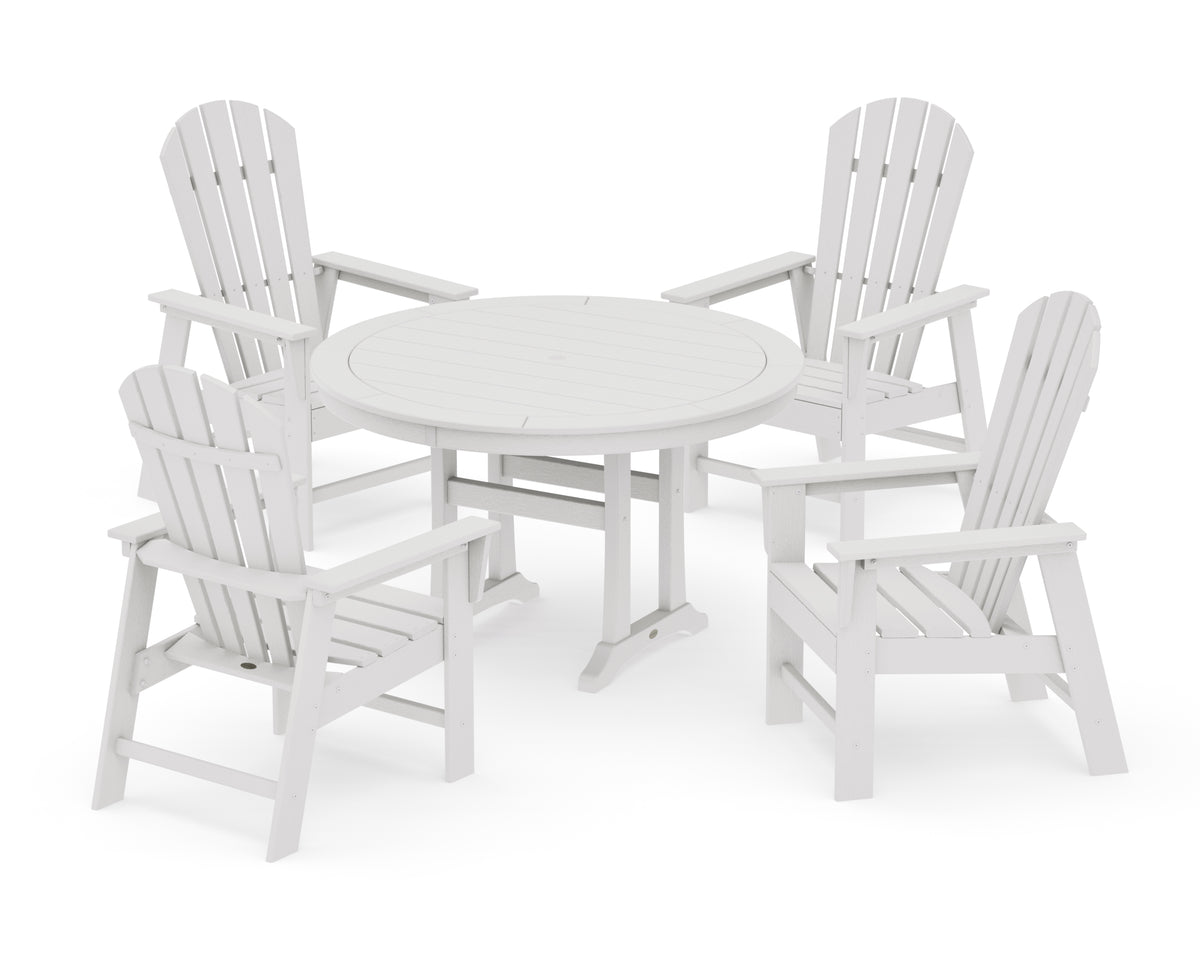 POLYWOOD South Beach 5-Piece Round Dining Set with Trestle Legs in Vintage White