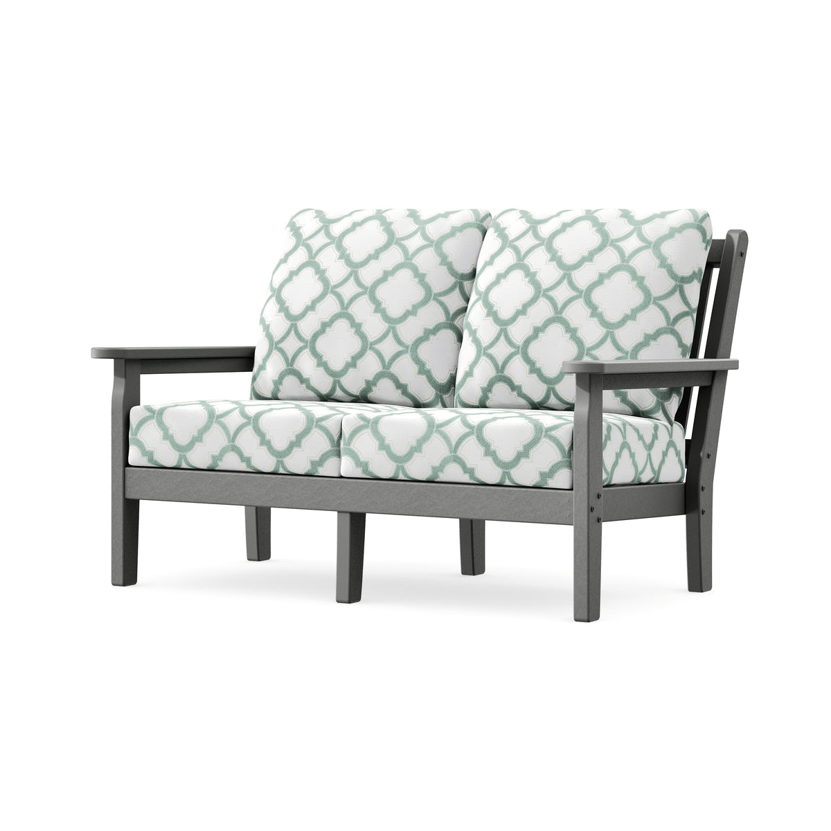 POLYWOOD Chippendale Deep Seating Loveseat in Slate Grey / Trellis Glacier Spa
