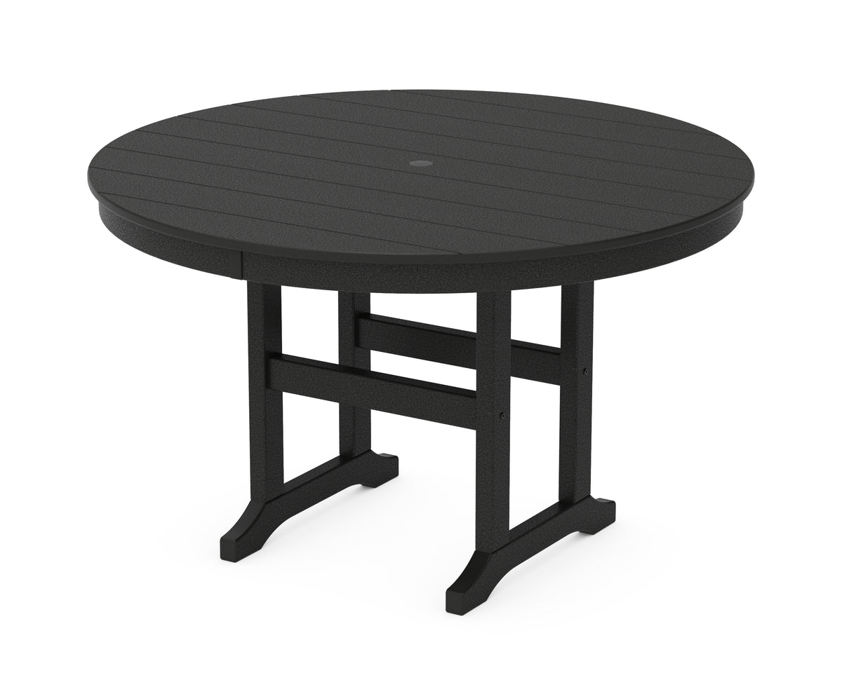POLYWOOD 48" Round Farmhouse Dining Table in Black