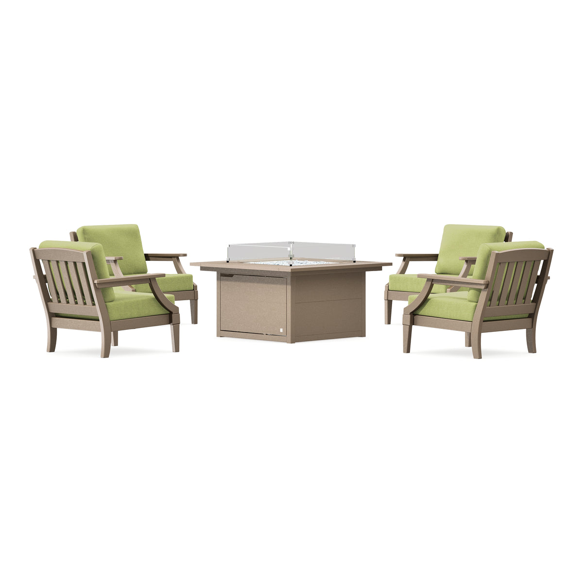POLYWOOD PW Designer Series Estate 5-Piece Lounge Fire Table Set in Vintage Sahara / Chartreuse Boucle