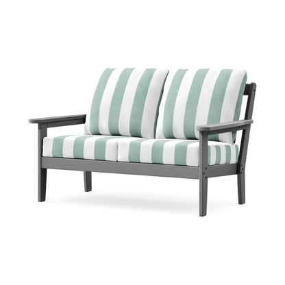 POLYWOOD Cottage Deep Seating Loveseat in Slate Grey / Cabana Stripe Glacier Spa