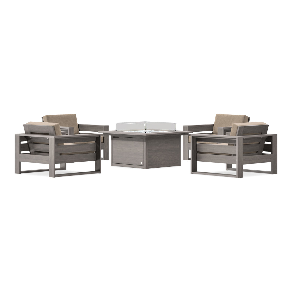 POLYWOOD PW Designer Series Latitude 5-Piece Lounge Fire Table Set in Driftwood / Spiced Burlap